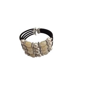Beaded Layered Cuff White Shimmer Bracelet